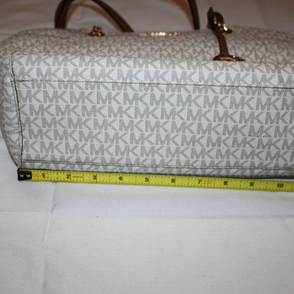 Michael Kors Jet Set Travel Large Chain Shoulder Tote white and Camel MK logo - Picture 5 of 16